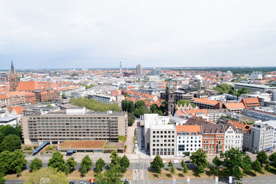 High angle view of townscape against sky