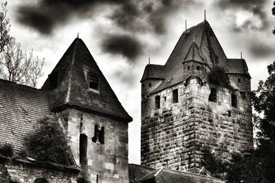 Low angle view of church against cloudy sky