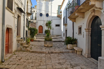 A narrow street between old houses in venosa, town in basilicata region, italy.