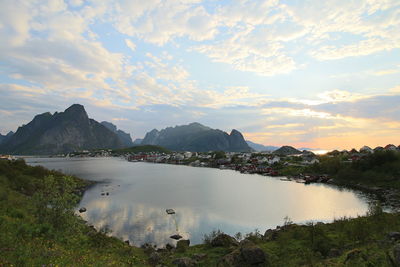 Scenic view of lake against sky during sunset