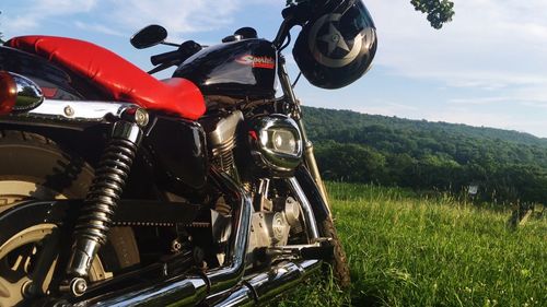 Motorcycle on grassy field