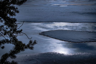 Reflection of trees in lake against sky