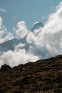 Low angle view of mountain against sky