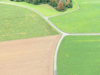 High angle view of soccer field