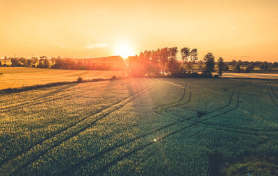 Scenic view of field against sky during sunset