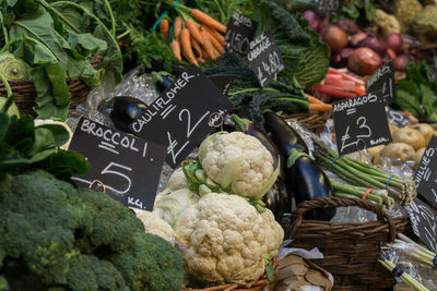 Vegetables for sale in market stall