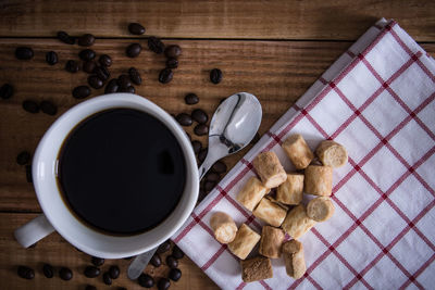 High angle view of coffee on table