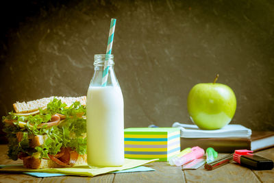 Close-up of fruits and vegetables on table