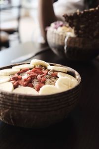 Close-up of dessert in bowl on table