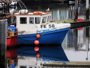 Boats moored on water at sutton harbor