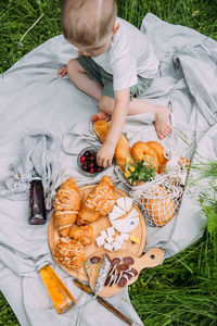 High angle view of food on table