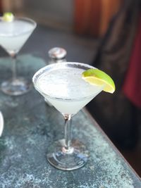 Close-up of wineglass on table