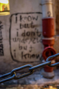 Close-up of text on metal