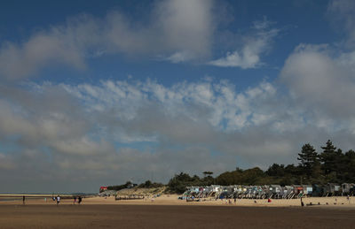 Scenic view of beach against cloudy sky