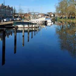 Reflection of buildings in lake