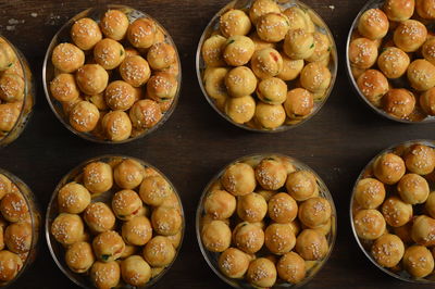 High angle view of various fruits on table