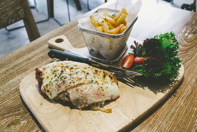 Close-up of food in plate on table