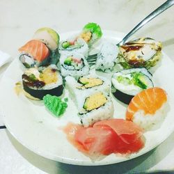 High angle view of food on table