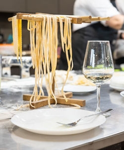 Close-up of wineglass on table