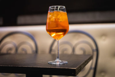 Close-up of wine glass on table