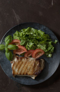 High angle view of food in plate