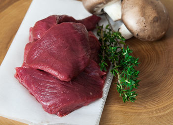 Close-up of meat on table