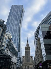 Low angle view of modern buildings against sky