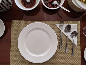 High angle view of tea served on table