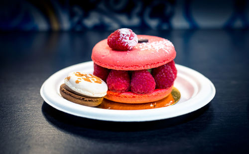 Close-up of cake in plate on table