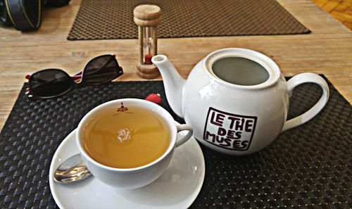 Close-up of coffee cup on table