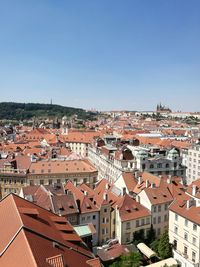 High angle view of townscape against clear sky