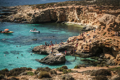 Scenic view of sea and cave