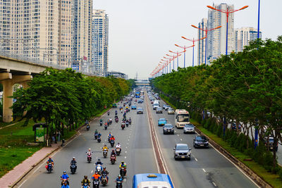 High angle view of city street