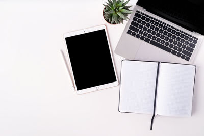 High angle view of laptop on table