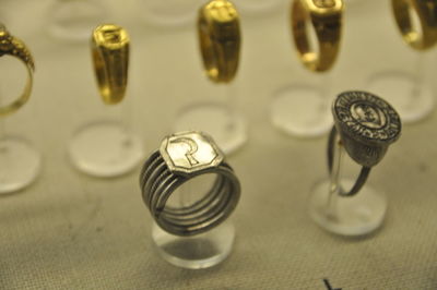 High angle view of glasses on table