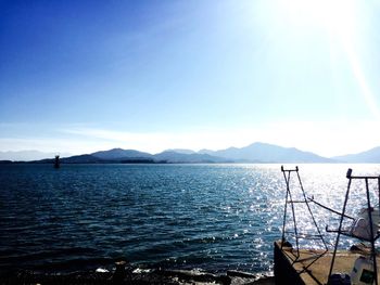 Scenic view of sea against blue sky