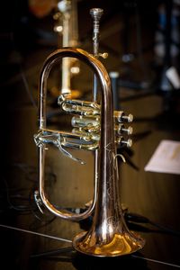 Close-up of trumpet on table