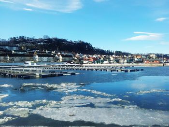 Scenic view of river against sky during winter