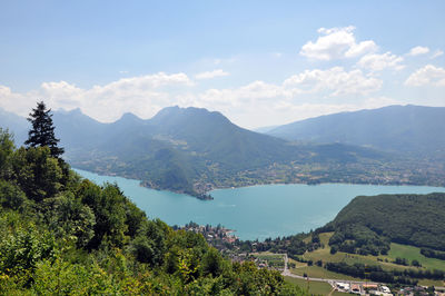 Scenic view of landscape and mountains against sky