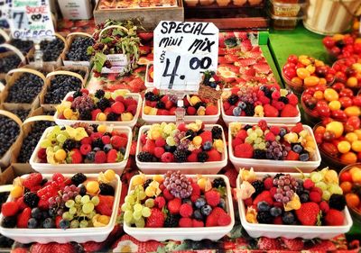 Close-up of fruits for sale at market stall