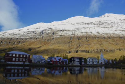 Scenic view of small town seydisfjordur on east iceland.