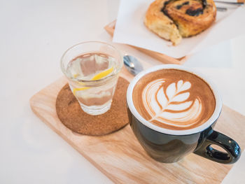 High angle view of coffee cup on table