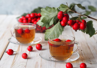 Close-up of red berries on table