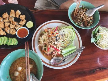 High angle view of food in plate on table