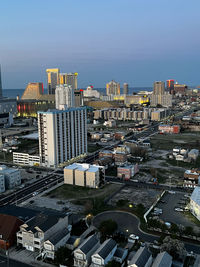 High angle view of cityscape against clear sky