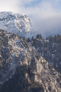 Aerial view of snowcapped mountains against sky