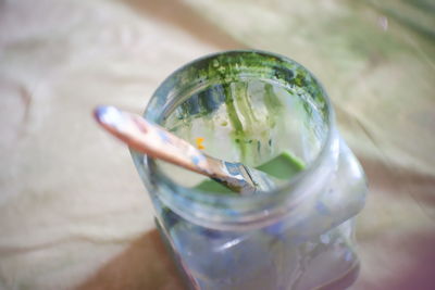 Close-up of ice cream in glass on table