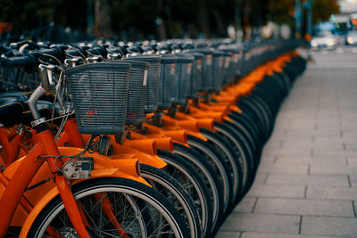 Row of bicycles on street