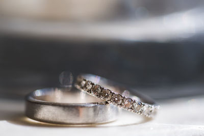 Close-up of rings on table