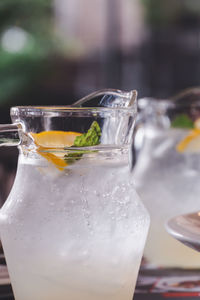 Close-up of drink on glass table